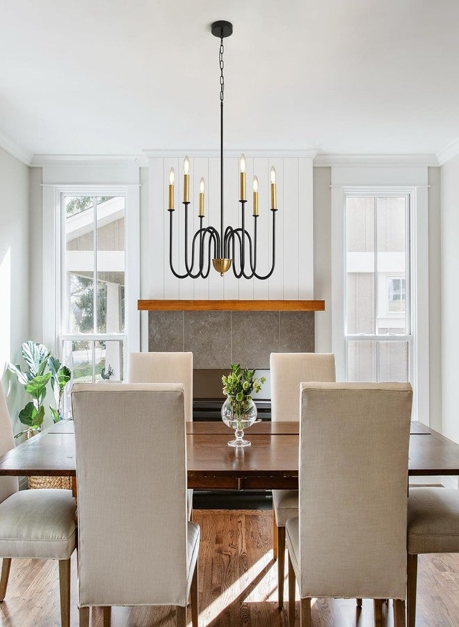 WOKE Modern Adjustable Height Chandelier Light Fixture, Black Gold, 6 Candle Style Lights, Suitable for Bedroom, Living Room, Dining Room or Hallway (Bulb not Included) - Image 4